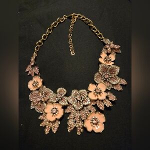 Vintage Floral Statement Necklace with Pink and Gold Accents